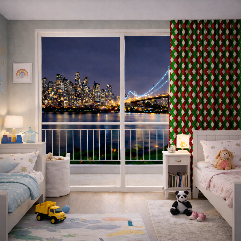 Red Green Argyle Plaid Background Pattern Drapes