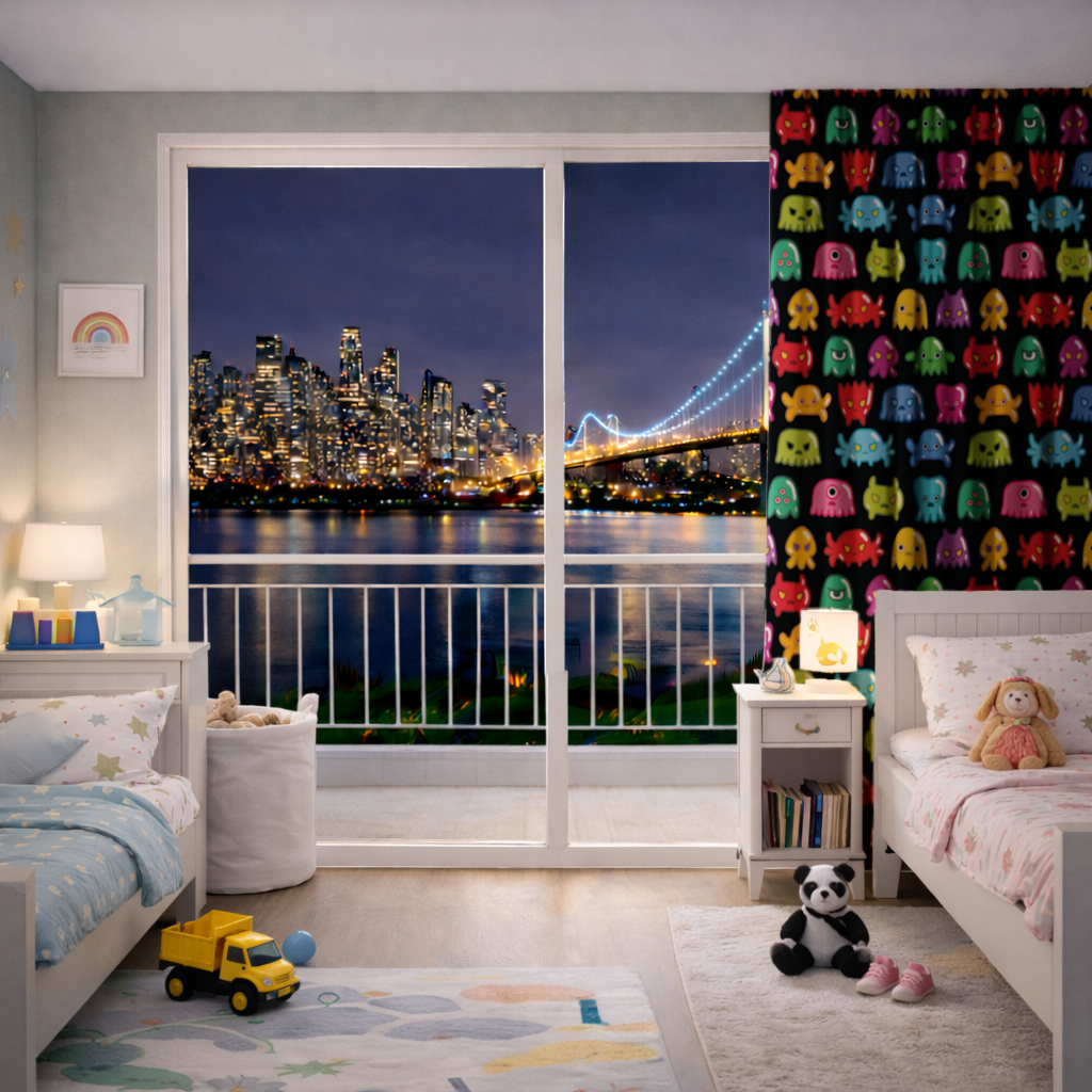 Cute Colorful Monsters Seamless Pattern Drapes