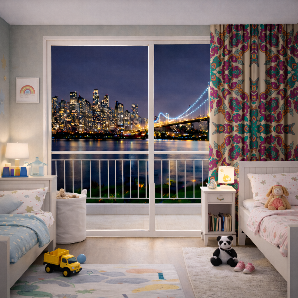 Colorful Oriental Symmetrical Mandala Pattern Drapes