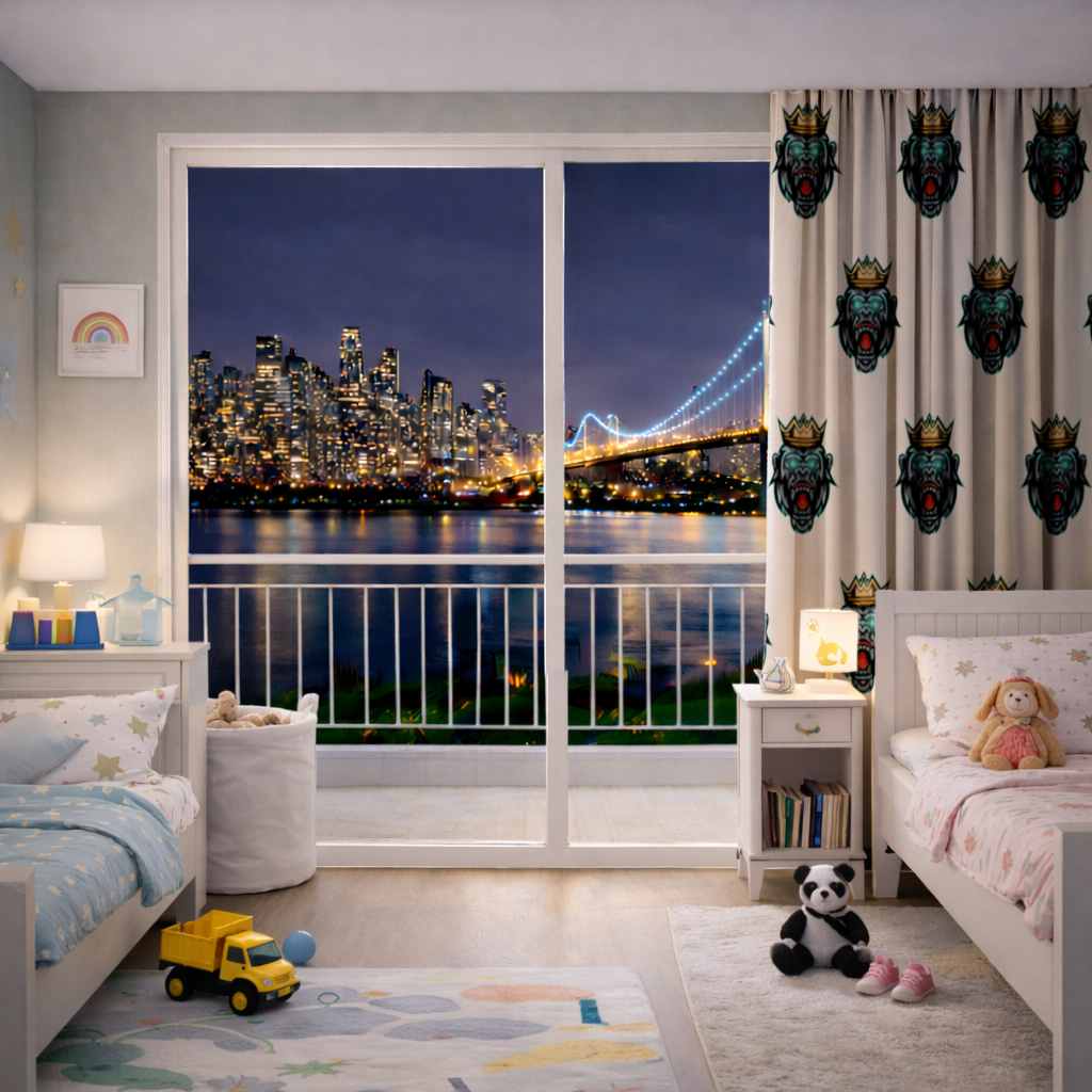 Angry Gorilla King with Crown Graphic - Neon Mascot Design Drapes