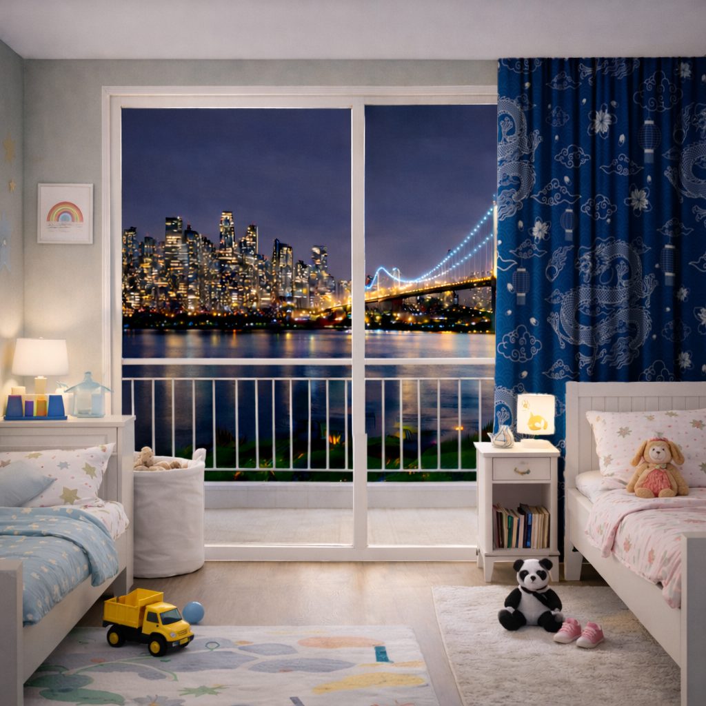 Traditional Dragon Pattern on Blue Background Drapes