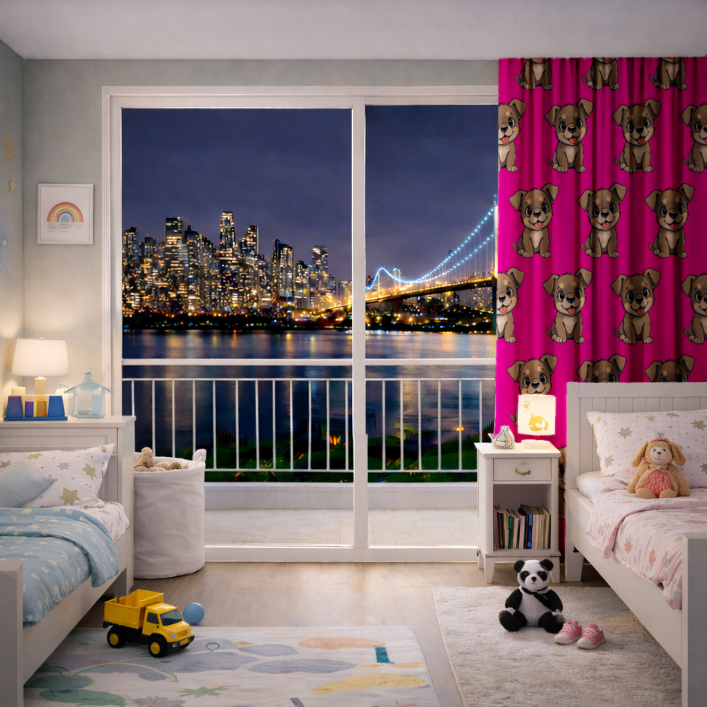 Pembe Arka Planlı Sevimli Köpek Çizimi Fon Perde