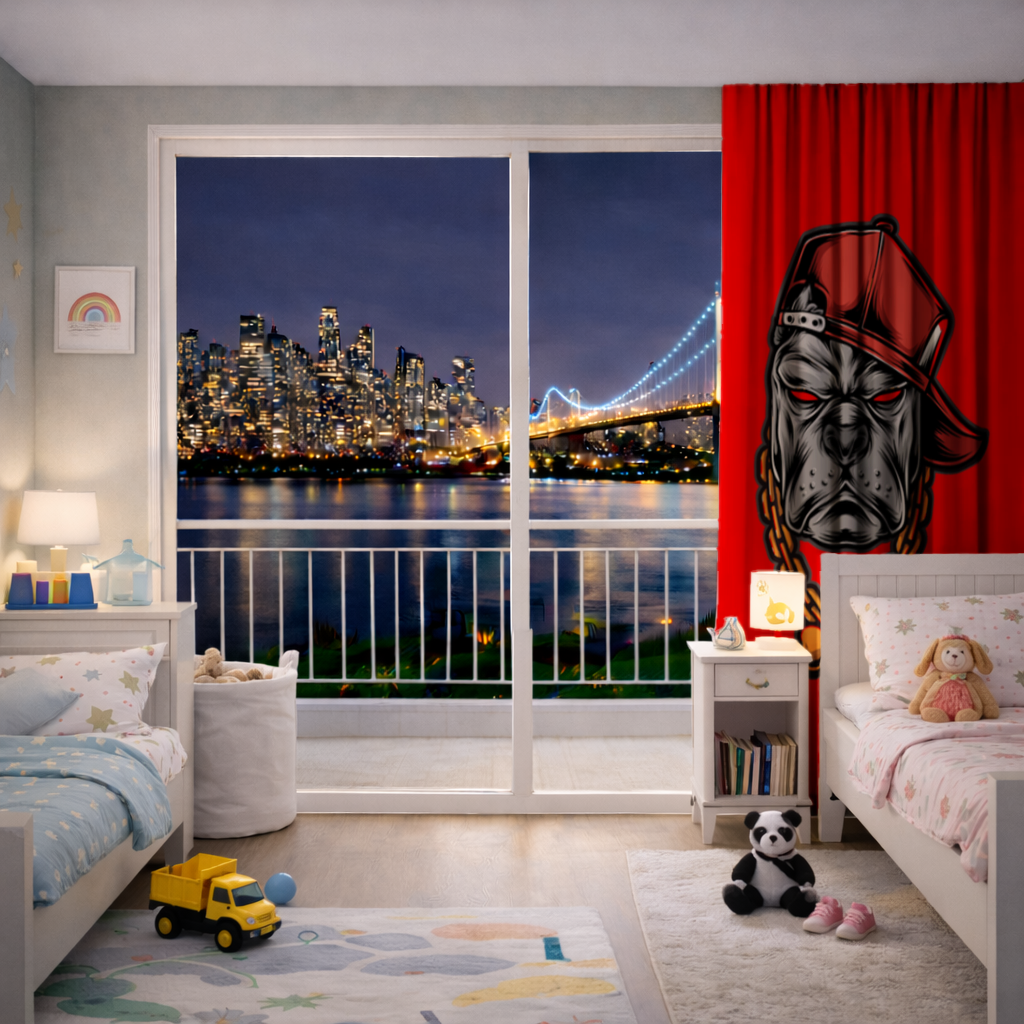 Hip Hop Style Gangster Dog Illustration Drapes