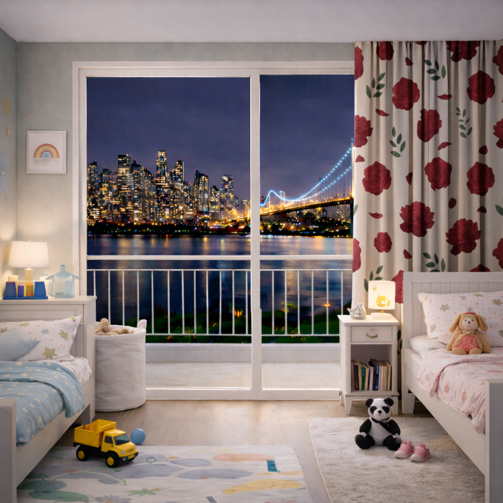 Red Rose and Leaf Romantic Seamless Pattern Drapes