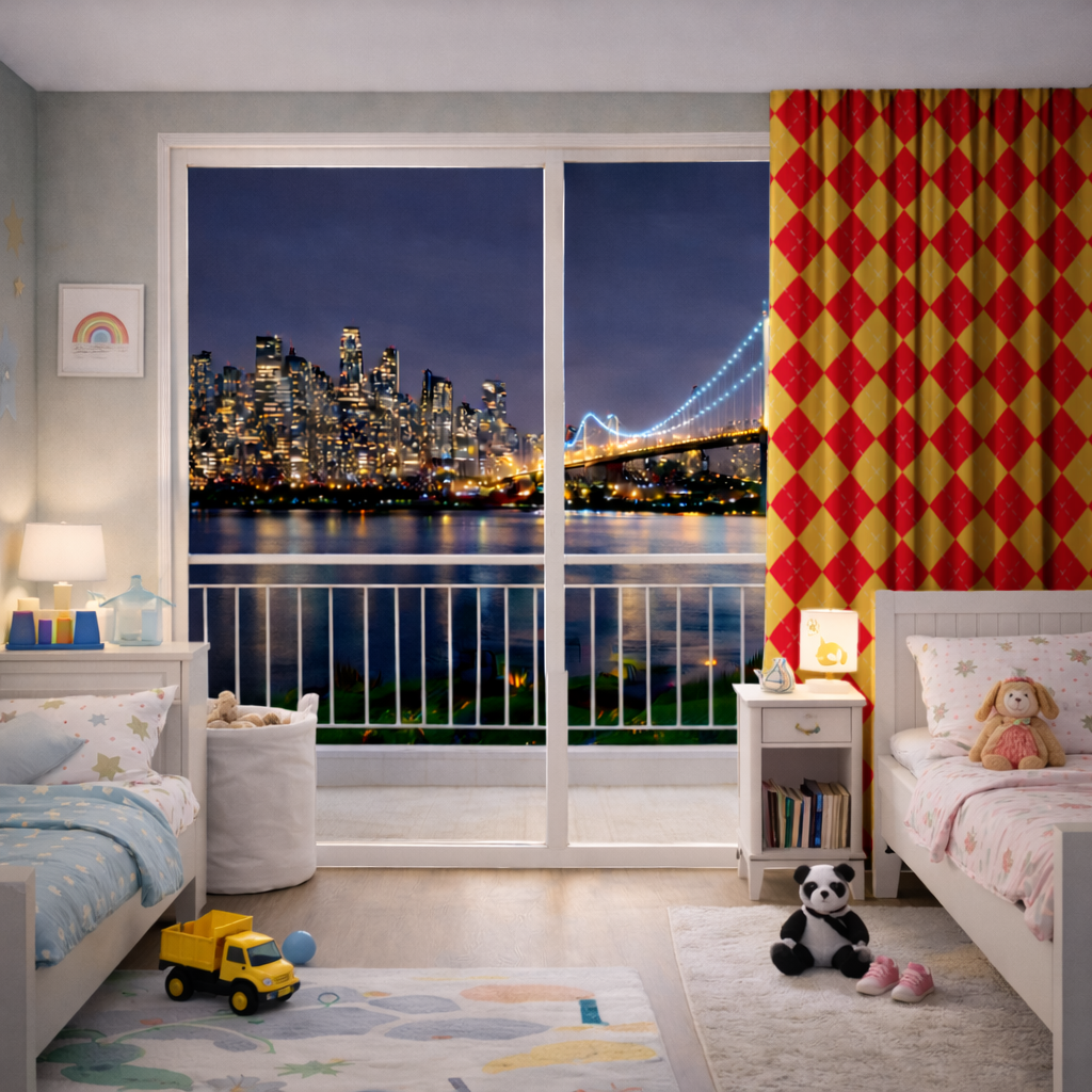 Red and Yellow Argyle Geometric Pattern Background Drapes