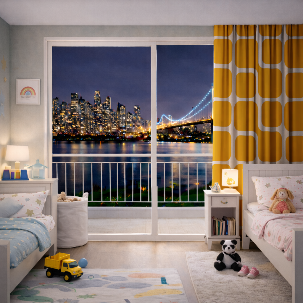 Yellow Geometric Labyrinth and Modern Abstract Pattern Drapes