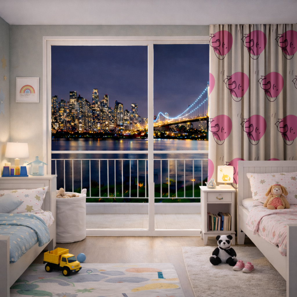 Sevimli Pembe Uzanmış Karakter Çizimi Fon Perde