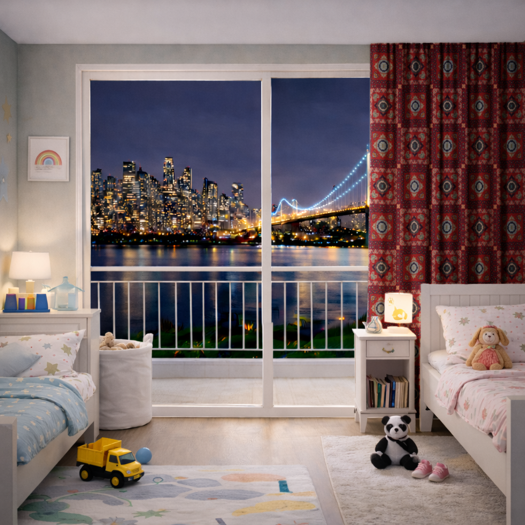 Geleneksel Kilim Motifli Kırmızı Etnik Geometrik Desen Fon Perde