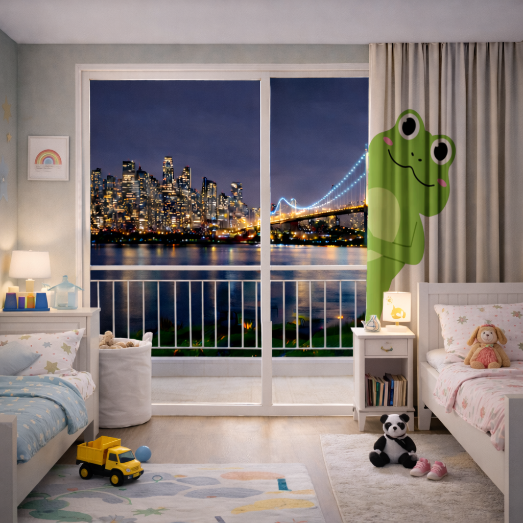 Cute Green Frog Peek-a-Boo Illustration 