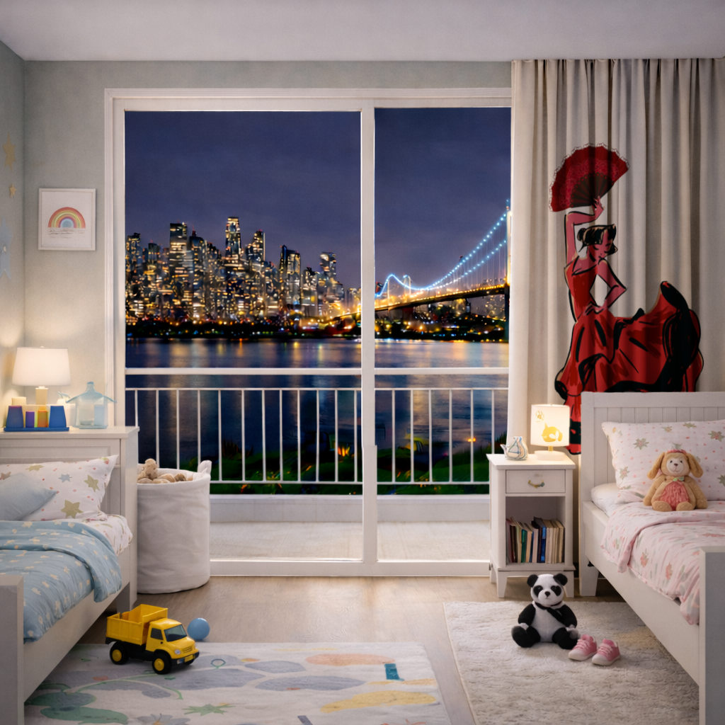 Flamenco Dancer with Fan Illustration Drapes