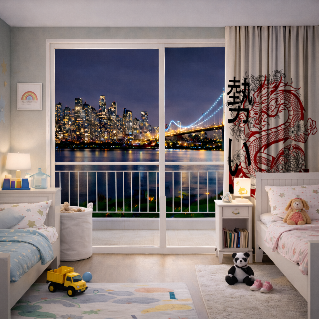 Japanese Dragon with Floral Design Drapes