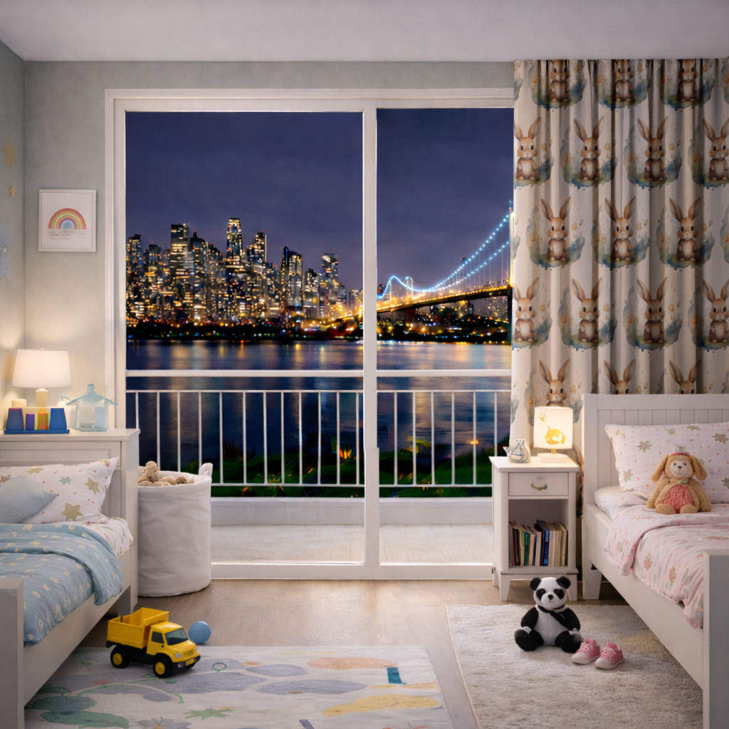 Cute Bunny Watercolor Illustration Drapes