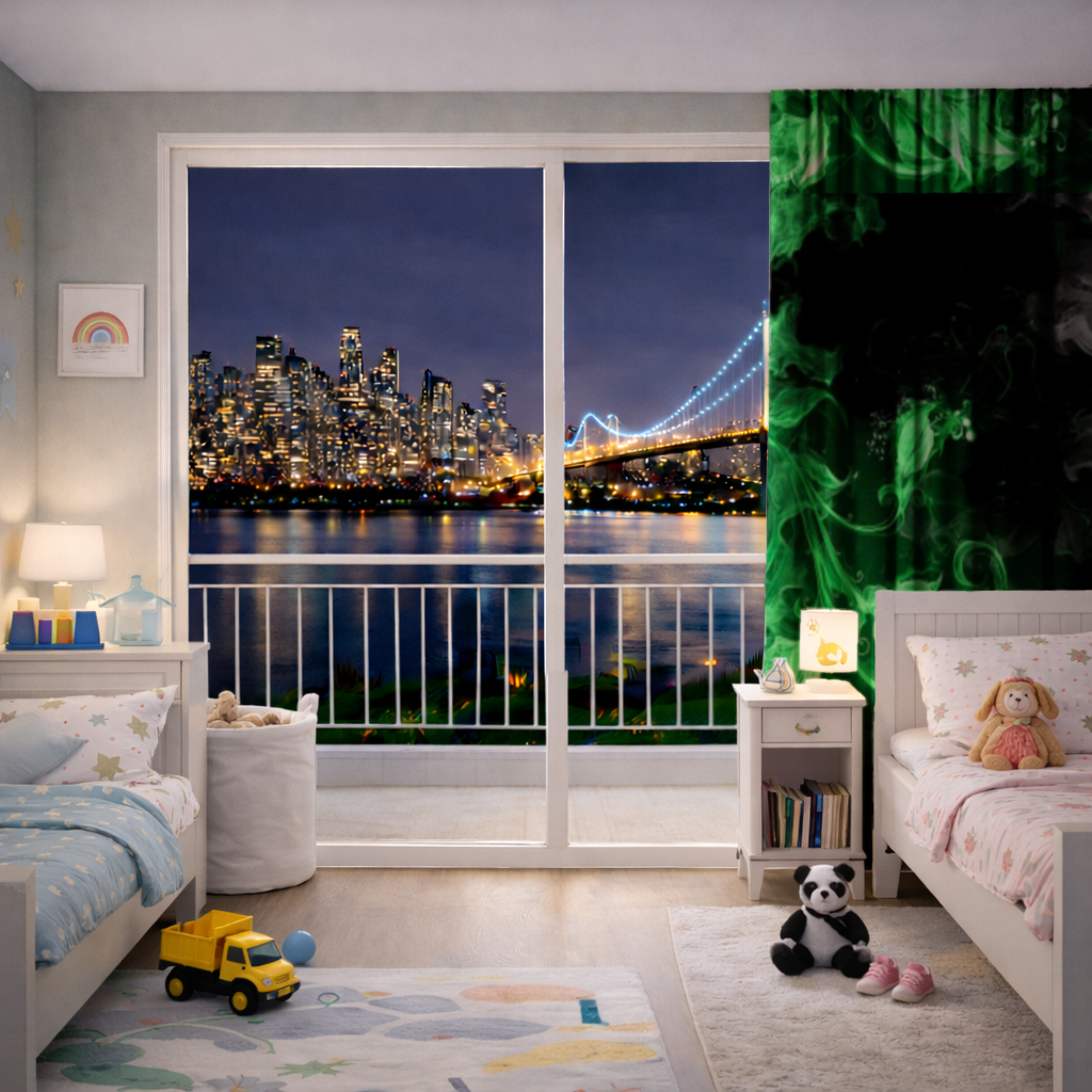 Green and black smokes Drapes