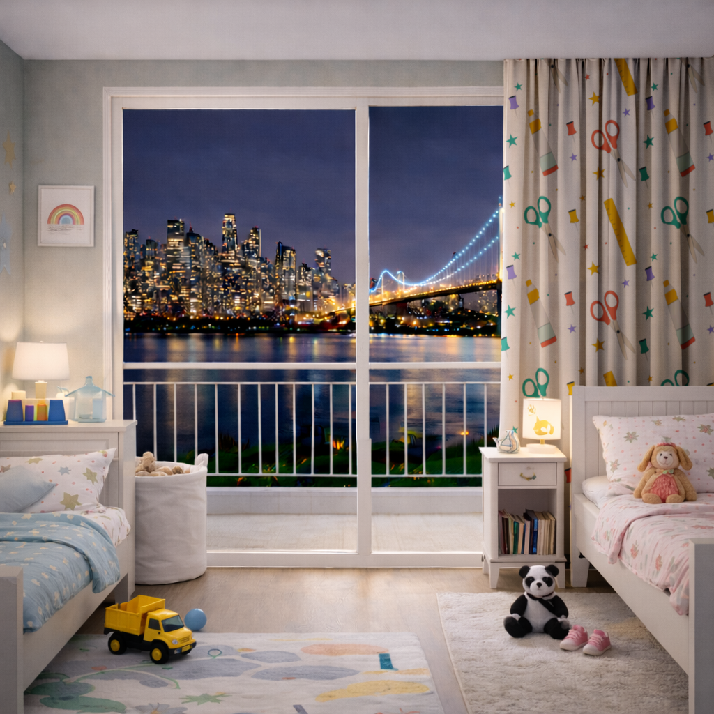 Colorful School and Stationery Supplies Pattern Drapes