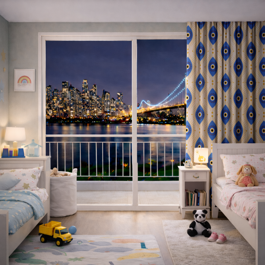 Modern Evil Eye Pattern with Sunburst Rays Drapes