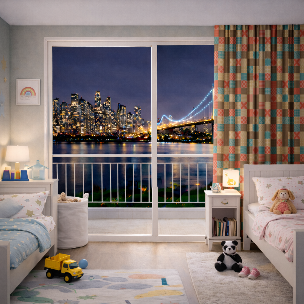 Colorful Modern Geometric Square Pattern Drapes