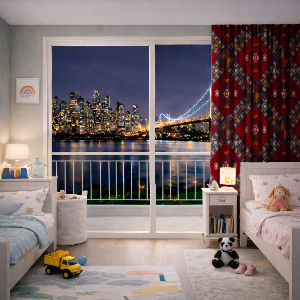 Geleneksel Kilim Desenli Motif Fon Perde