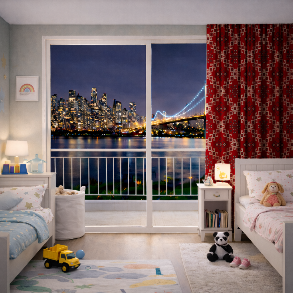 Kırmızı Etnik Nakış Deseni Fon Perde