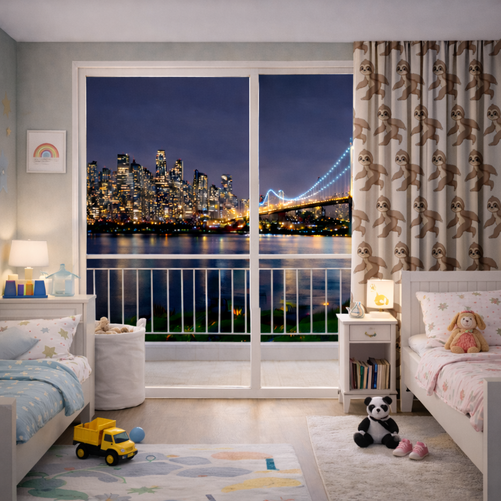 Cute Joyful Walking Sloth Drapes