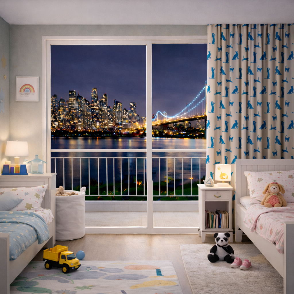 Blue Cat Silhouettes Seamless Pattern 