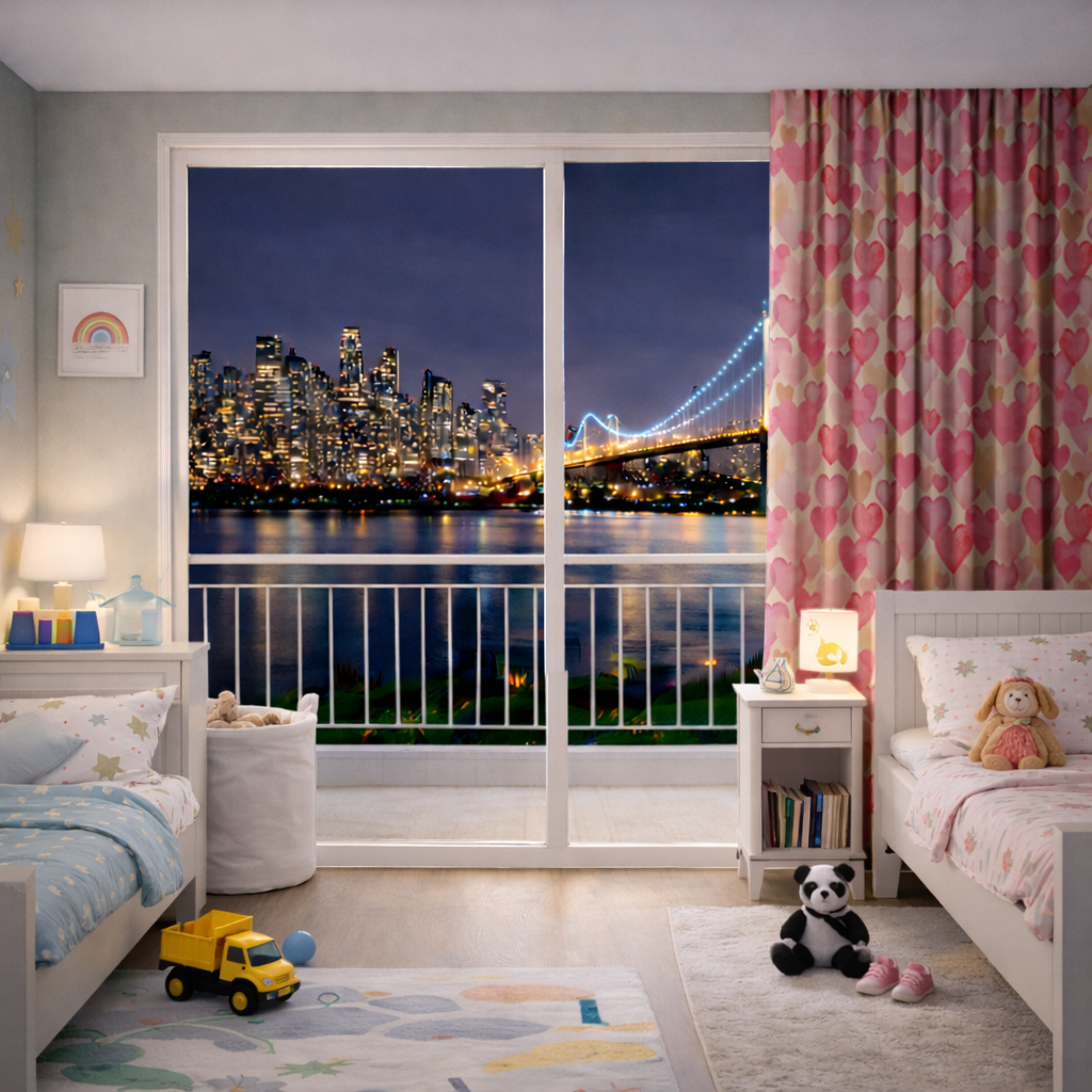 Watercolor Pink Hearts Drapes