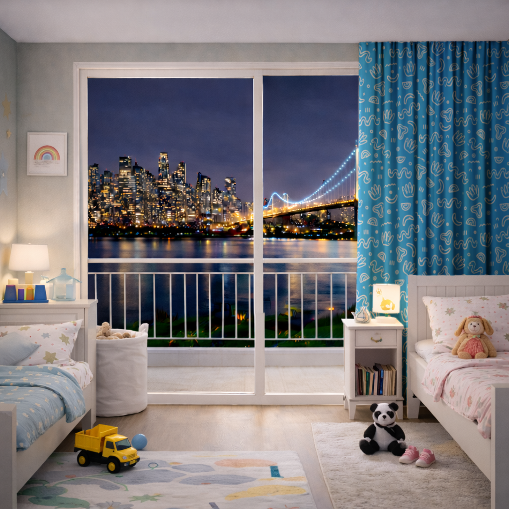 Blue Abstract Doodle Drapes