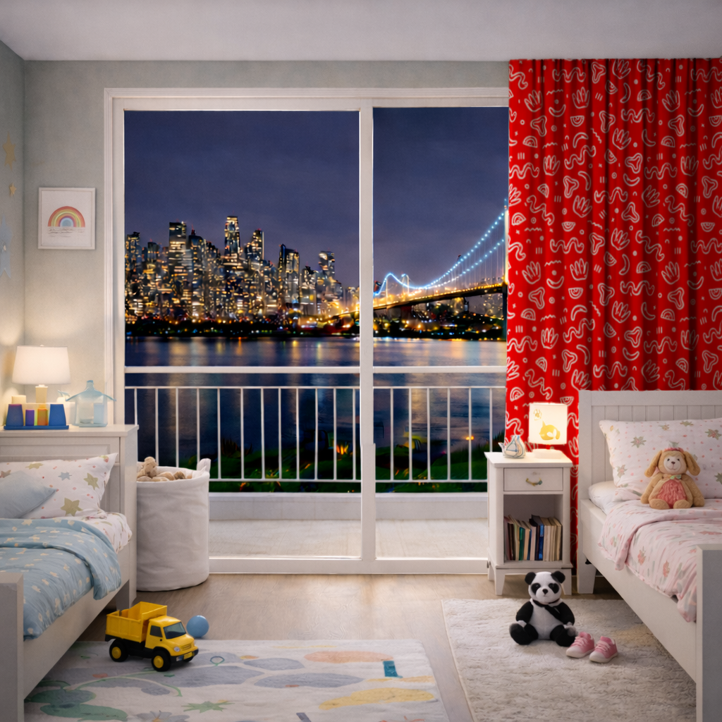 Red Abstract Doodle Drapes