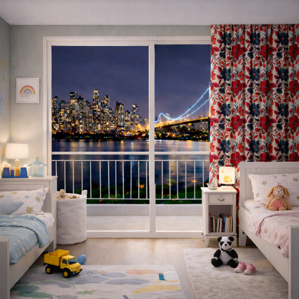 Watercolor Red Navy Floral Drapes