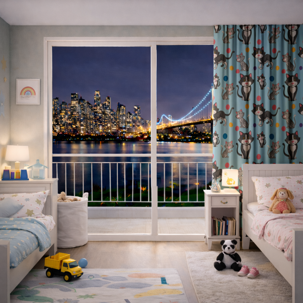 cat repeat pattern Drapes