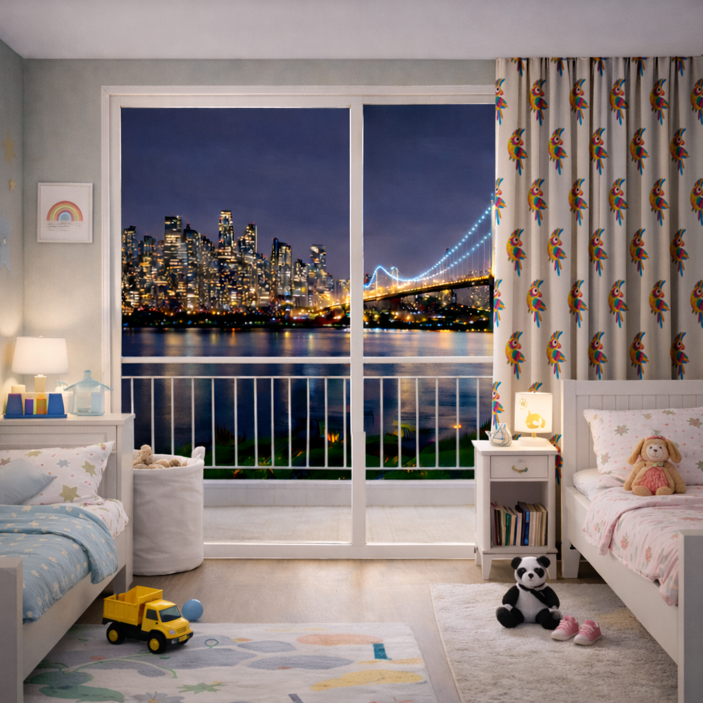 Vibrant Tropical Parrot Folk Drapes