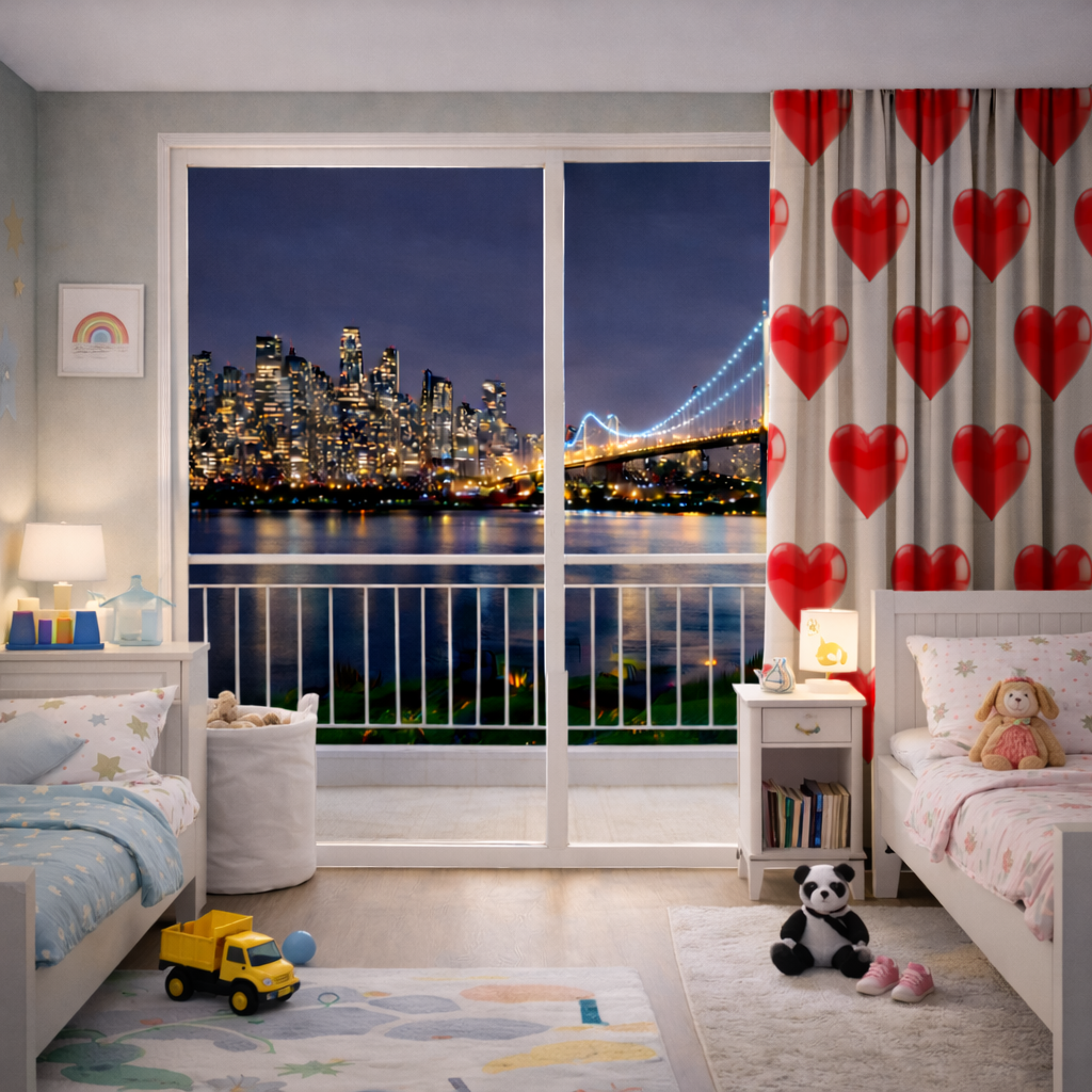 Glossy Red 3D Heart Drapes