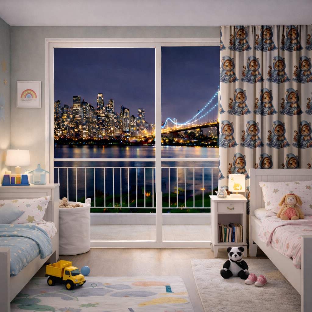 Sleepy Baby Tiger Cub on Books Drapes