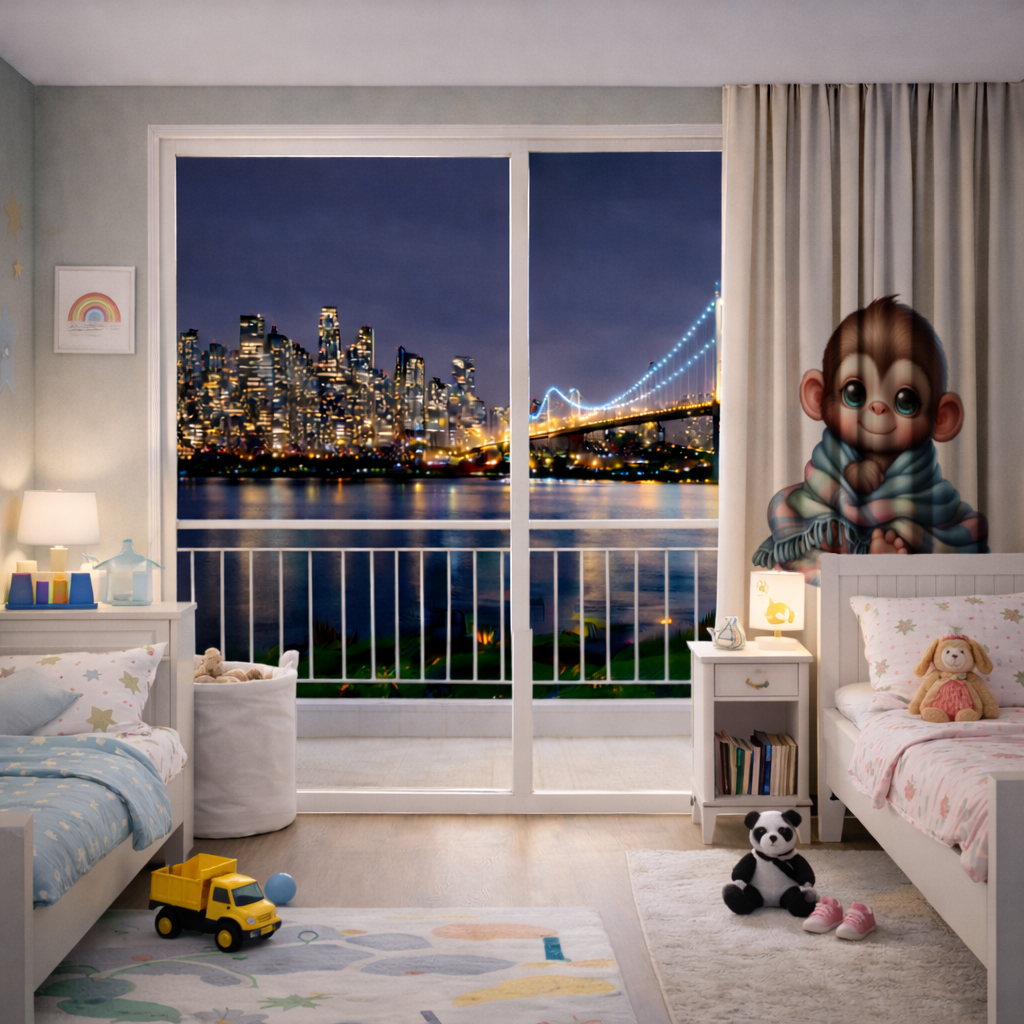 Cute Baby Monkey Wrapped in Blanket Drapes