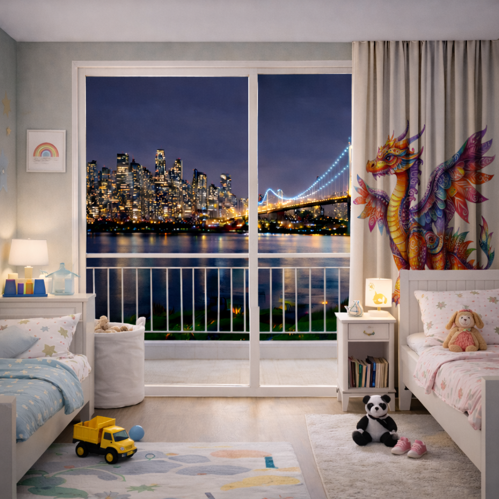 Vibrant Rainbow Mythical Dragon Drapes