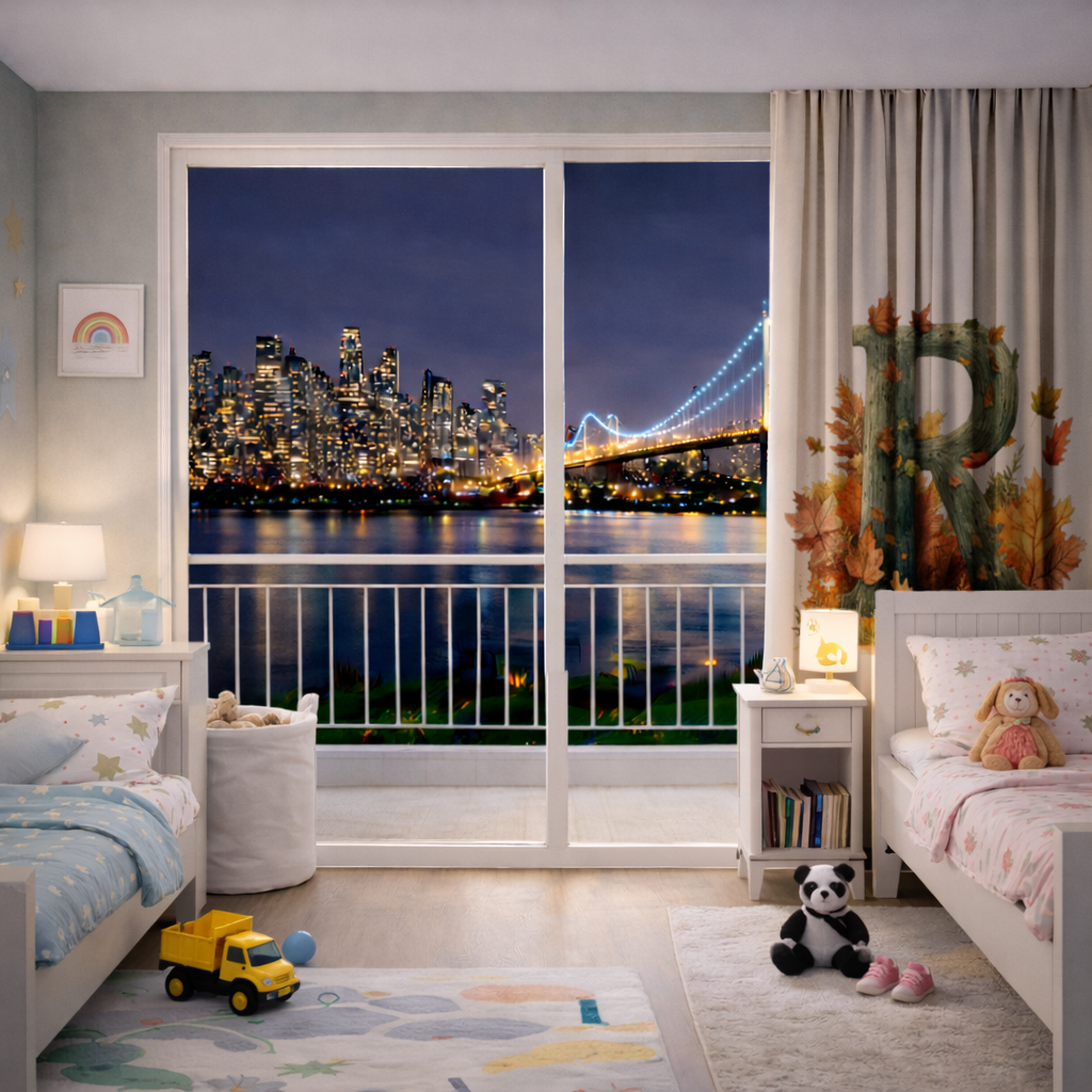 Autumn Letter R with Fall Leaves Drapes