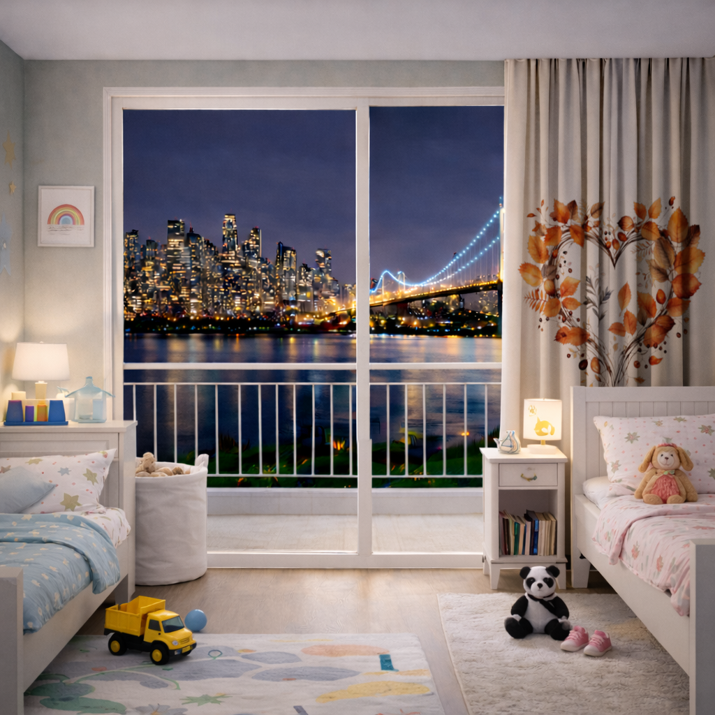 Orange Autumn Leaves Heart Drapes