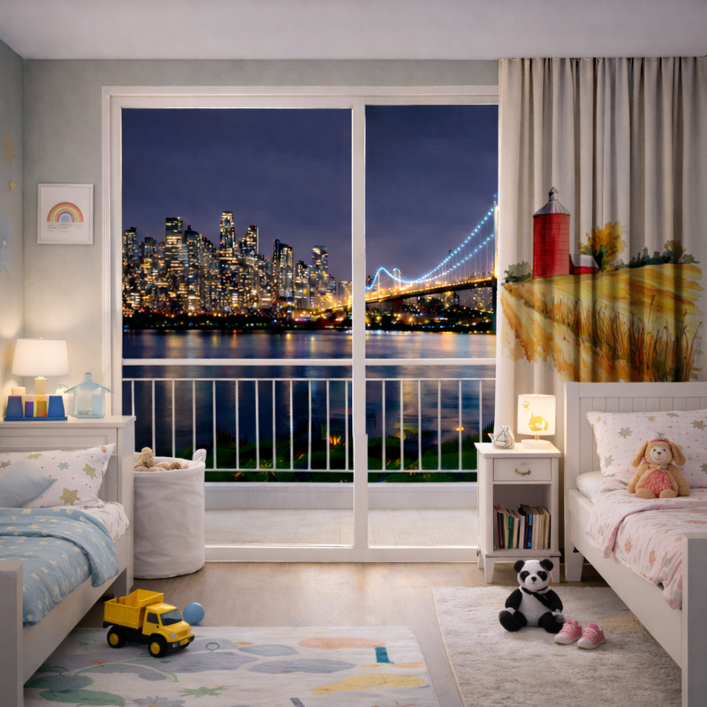 Kırmızı Silo ve Altın Buğday Tarlası Fon Perde