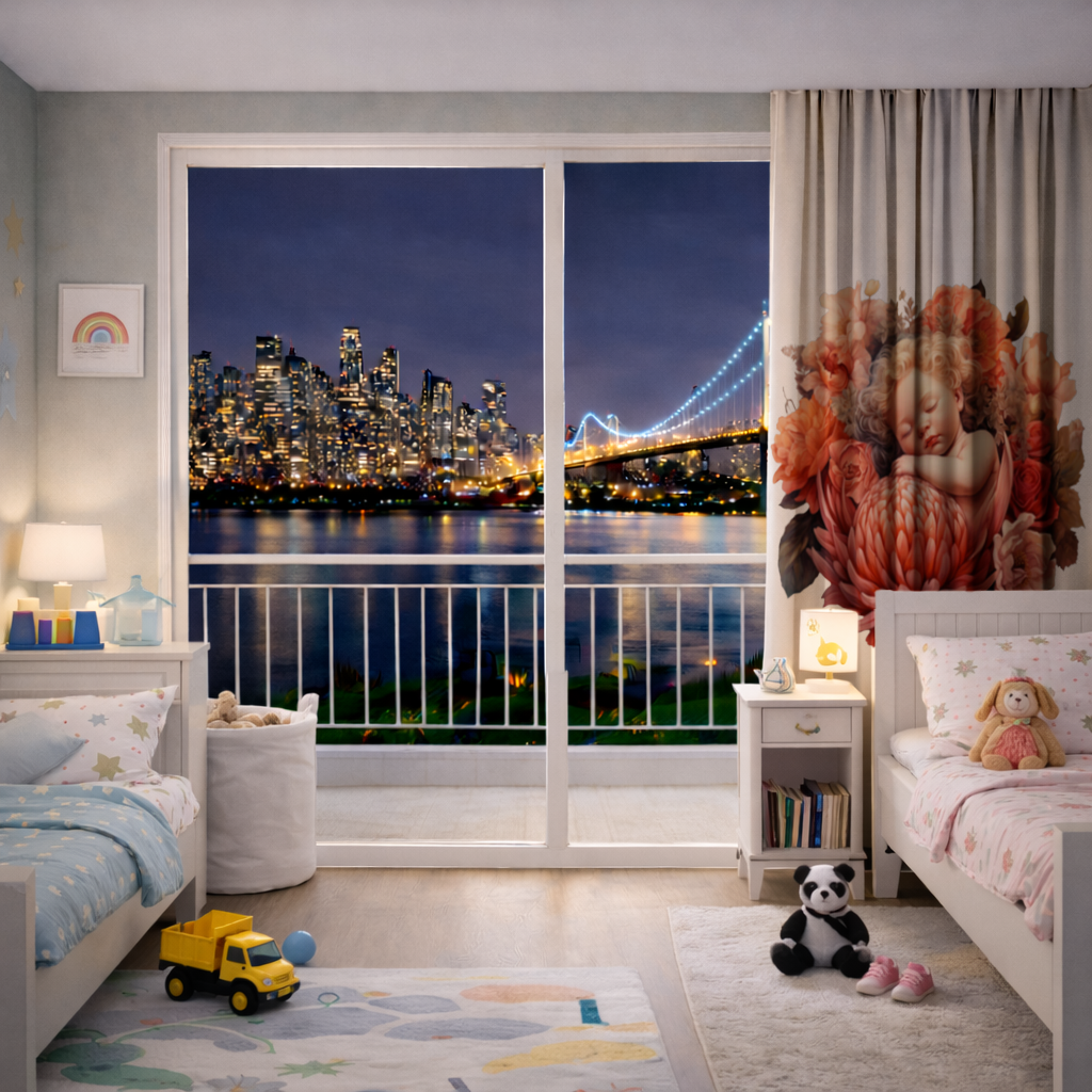 Çiçekler İçinde Uyuyan Masalsı Bebek Fon Perde