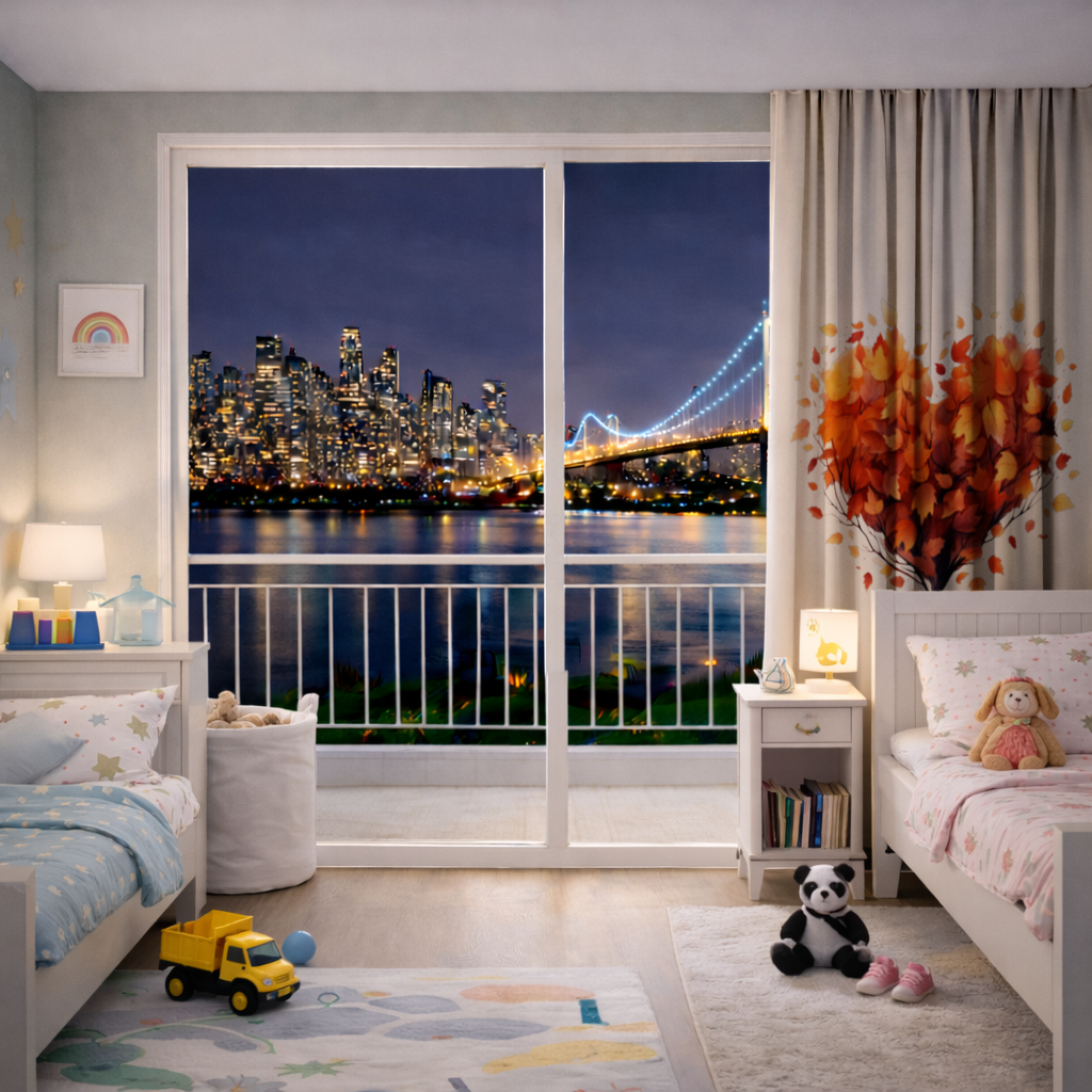 Sonbahar Yapraklı Kalp Fon Perde