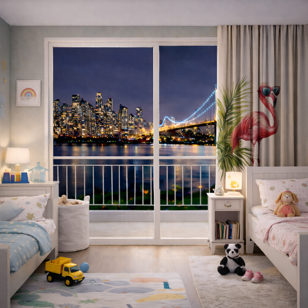 Güneş Gözlüklü Pembe Flamingo Fon Perde