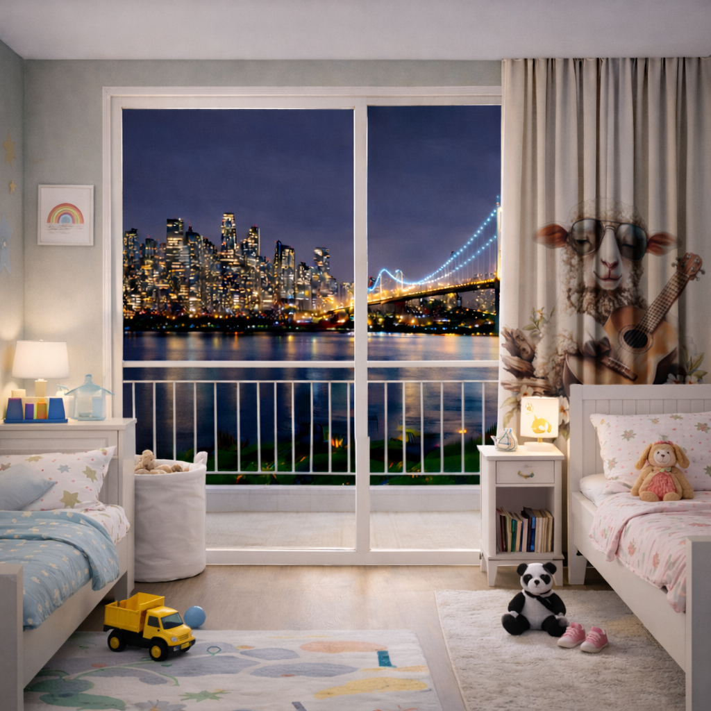 Ukulele Çalan Havalı Gözlüklü Koyun Fon Perde