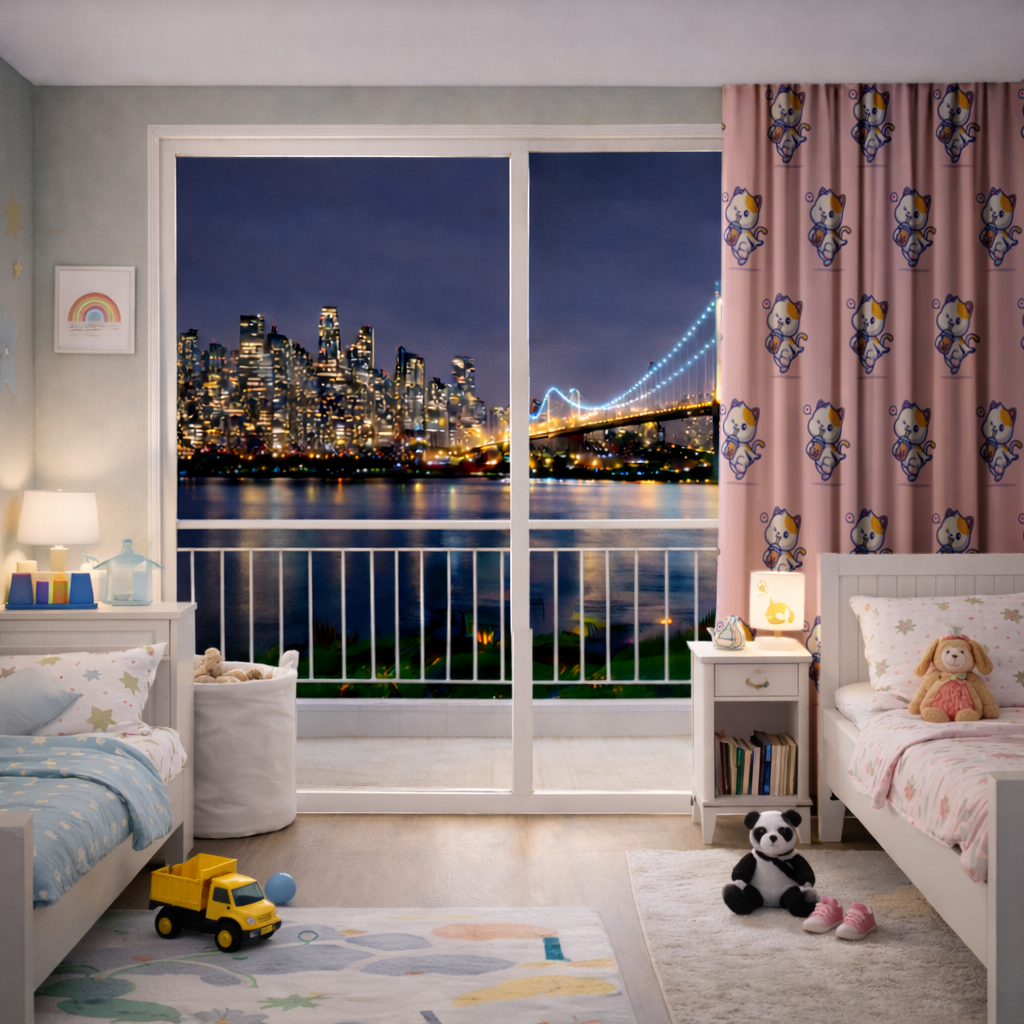 Kawaii Cat Drinking Boba Tea Drapes