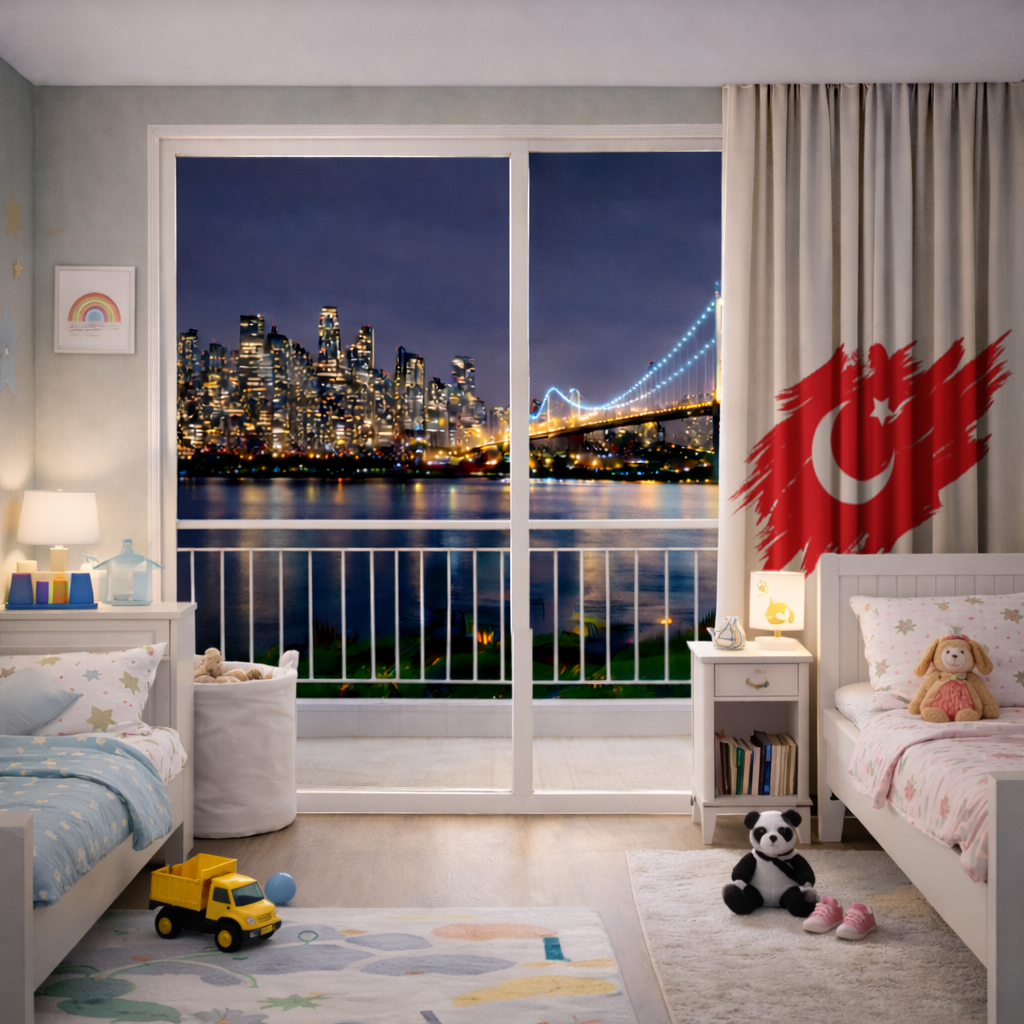 Brushstroke Turkish Flag Crescent Moon Drapes