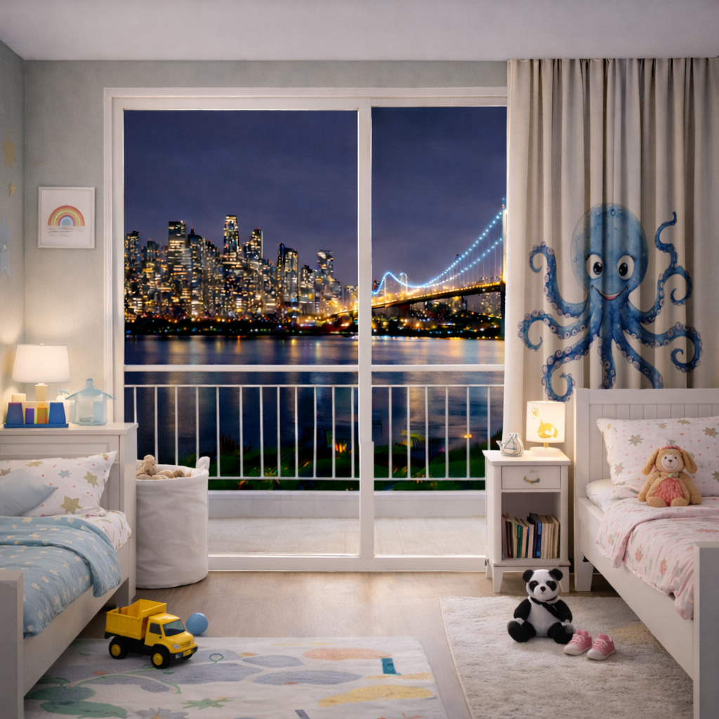 Cute Blue Watercolor Octopus Drapes