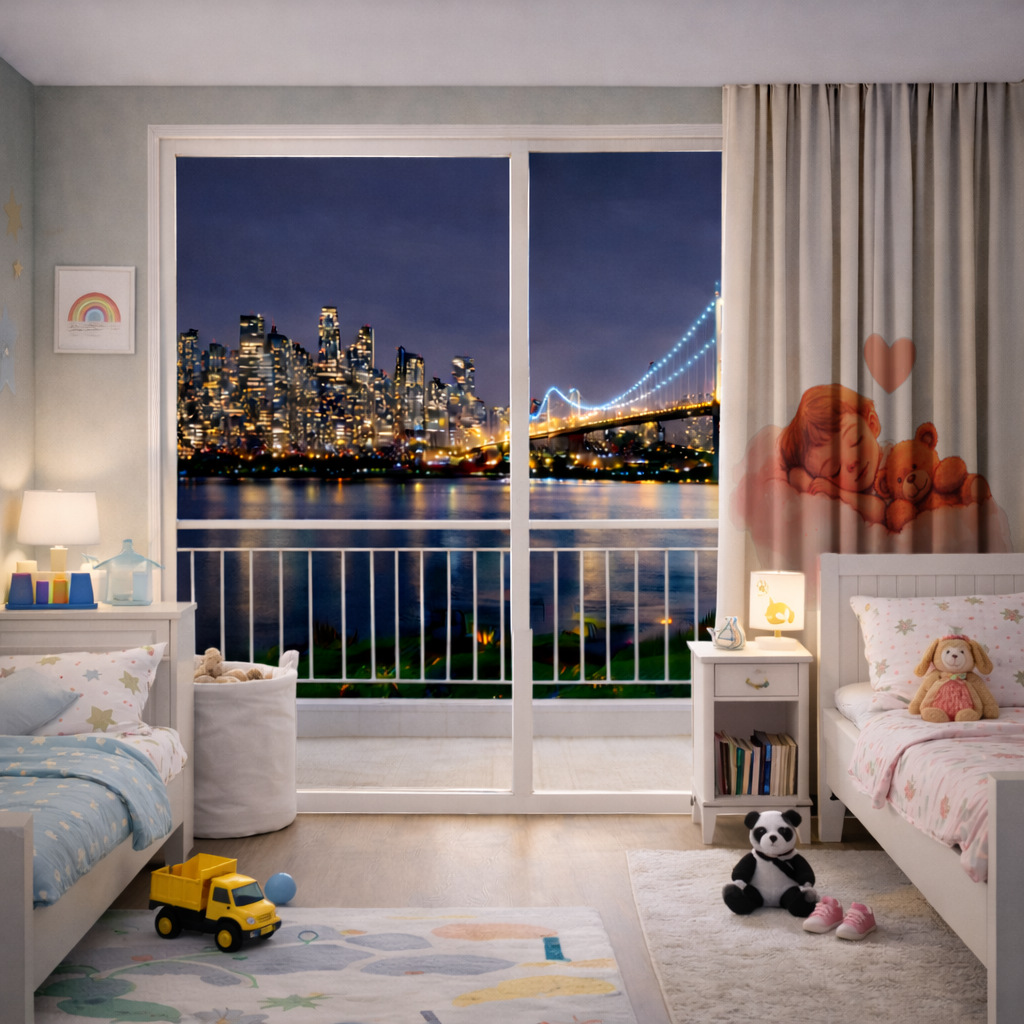 Bulut Üstünde Uyuyan Bebek ve Ayıcık Fon Perde