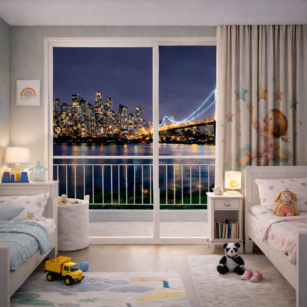 Bulut Üzerinde Yıldızlara Ulaşan Bebek Fon Perde