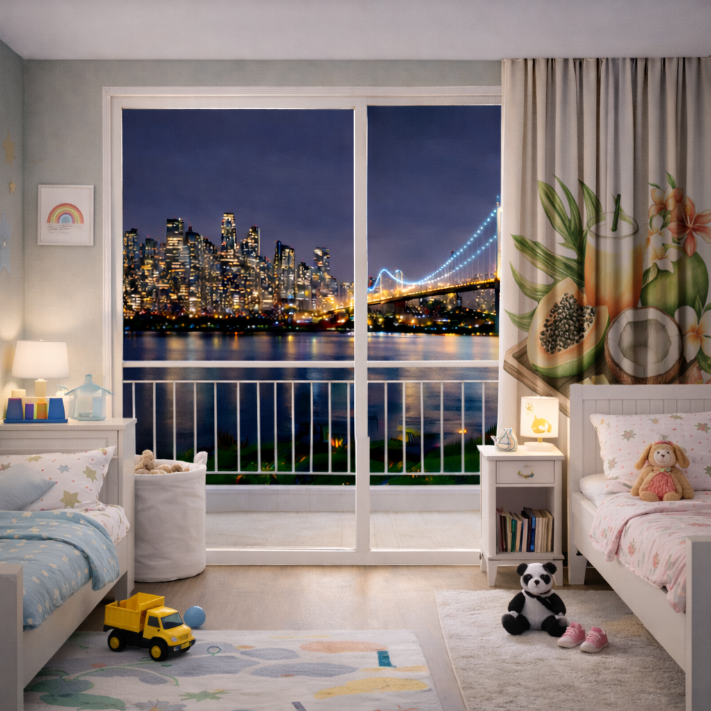 Tropikal Papaya ve Hindistan Cevizi Fon Perde