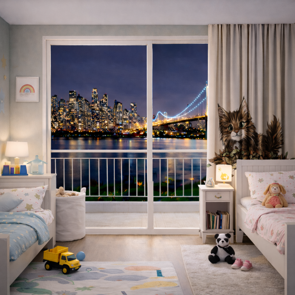 Cute Fluffy Kitten in Autumn Leaves 