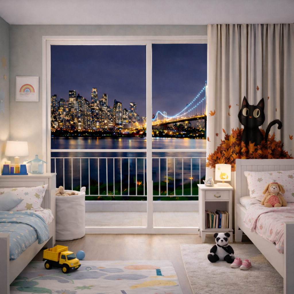 Cute Black Cat in Autumn Leaves 