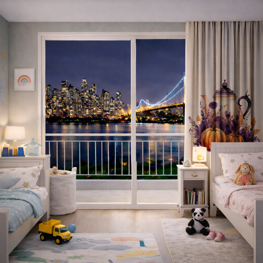 Vintage Purple Floral Pumpkin Teapot Drapes